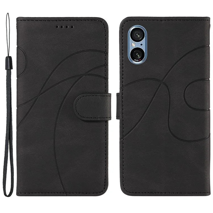 For Sony Xperia 5 V Leather Case Imprinted Line Case with Wallet Stand