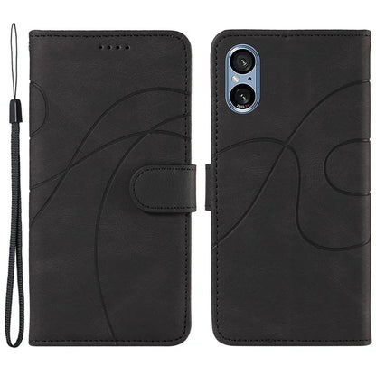 For Sony Xperia 5 V Leather Case Imprinted Line Case with Wallet Stand