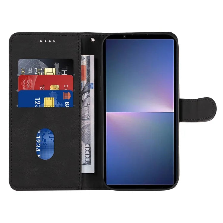 For Sony Xperia 5 V Leather Case Imprinted Line Case with Wallet Stand