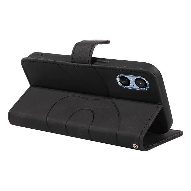 For Sony Xperia 5 V Leather Case Imprinted Line Case with Wallet Stand
