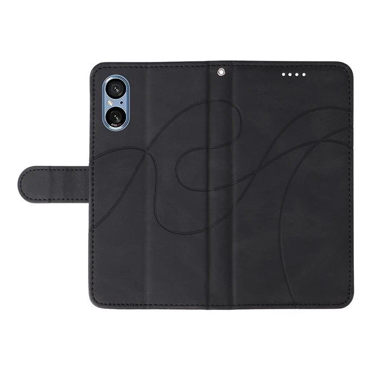 For Sony Xperia 5 V Leather Case Imprinted Line Case with Wallet Stand