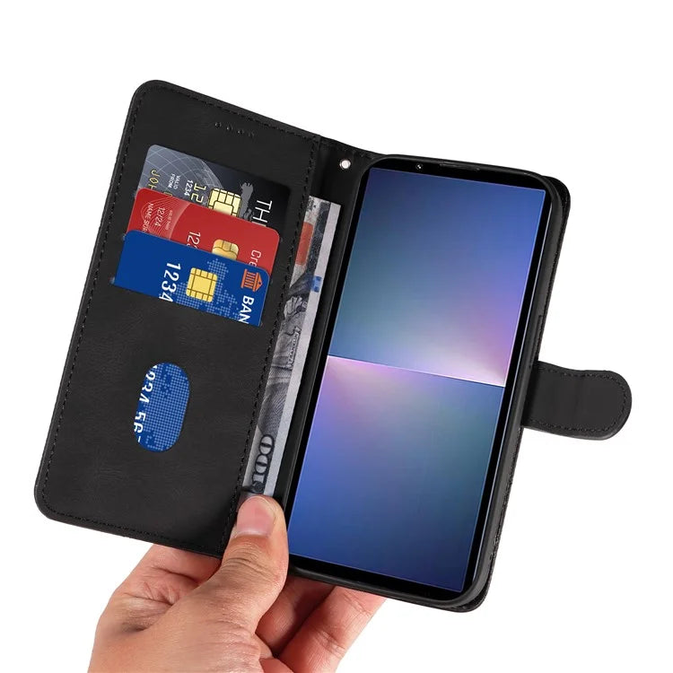 For Sony Xperia 5 V Leather Case Imprinted Line Case with Wallet Stand