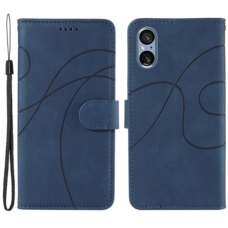 For Sony Xperia 5 V Leather Case Imprinted Line Case with Wallet Stand