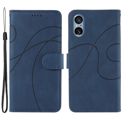 For Sony Xperia 5 V Leather Case Imprinted Line Case with Wallet Stand