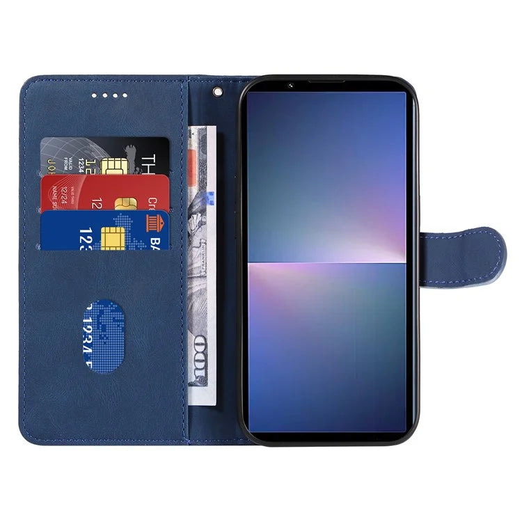 For Sony Xperia 5 V Leather Case Imprinted Line Case with Wallet Stand