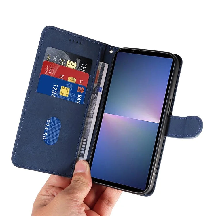 For Sony Xperia 5 V Leather Case Imprinted Line Case with Wallet Stand
