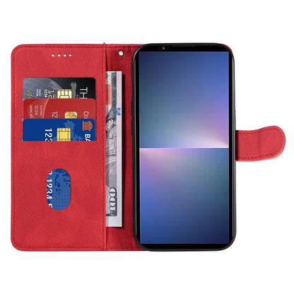 For Sony Xperia 5 V Leather Case Imprinted Line Case with Wallet Stand