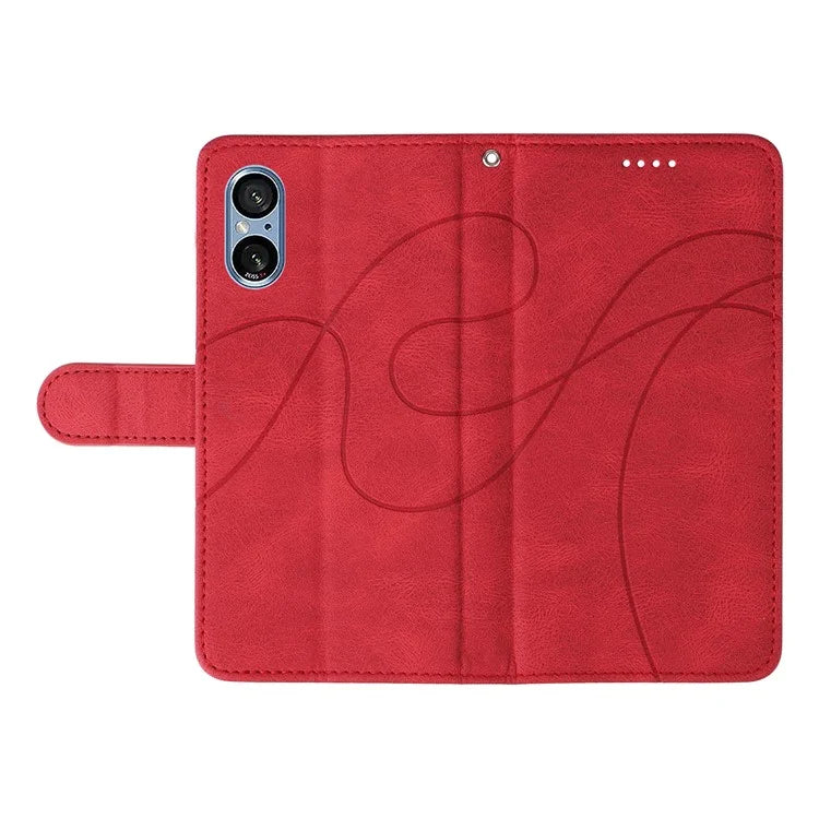 For Sony Xperia 5 V Leather Case Imprinted Line Case with Wallet Stand