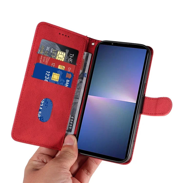 For Sony Xperia 5 V Leather Case Imprinted Line Case with Wallet Stand