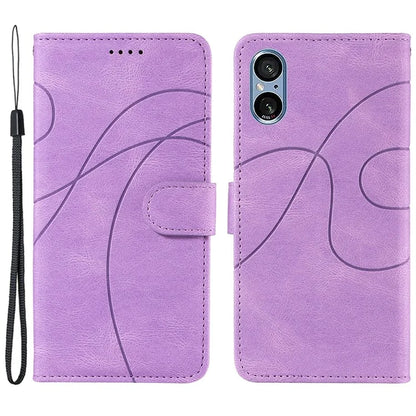 For Sony Xperia 5 V Leather Case Imprinted Line Case with Wallet Stand
