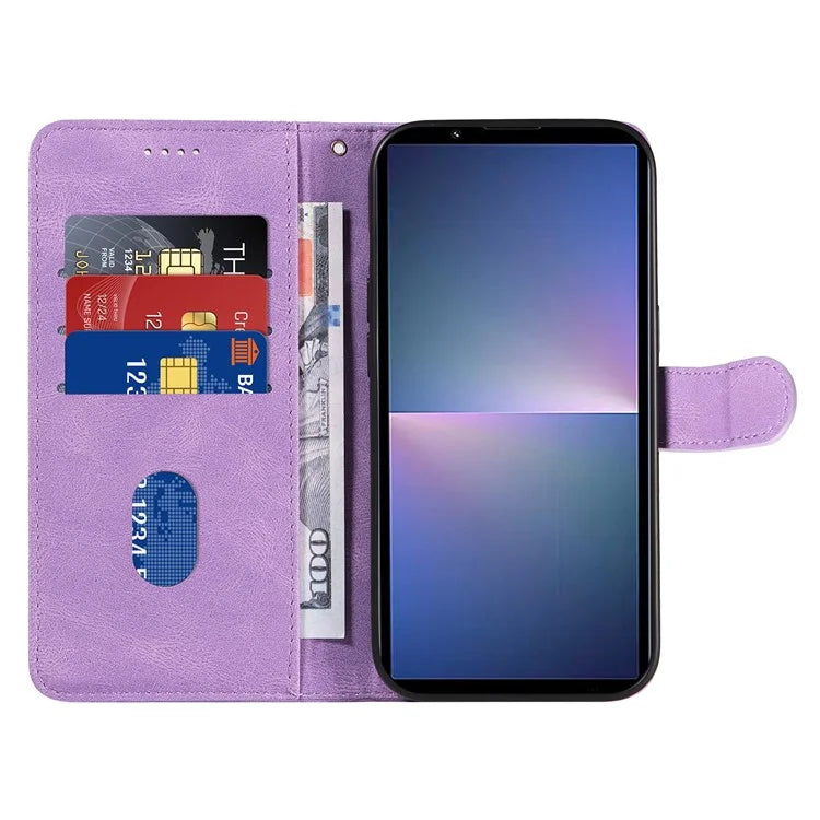 For Sony Xperia 5 V Leather Case Imprinted Line Case with Wallet Stand