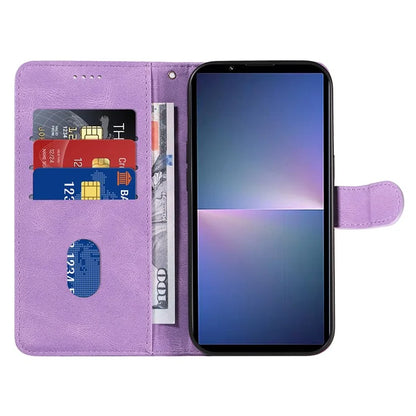 For Sony Xperia 5 V Leather Case Imprinted Line Case with Wallet Stand
