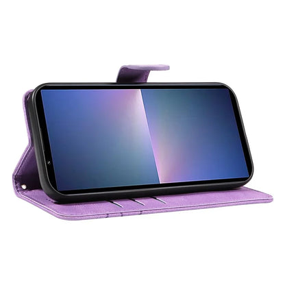 For Sony Xperia 5 V Leather Case Imprinted Line Case with Wallet Stand