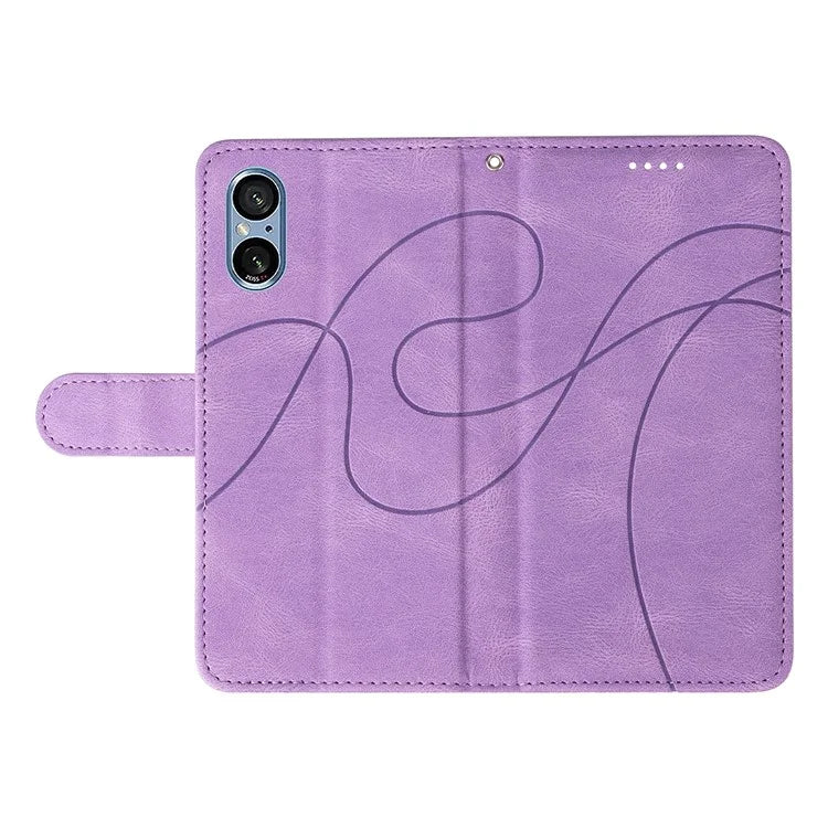 For Sony Xperia 5 V Leather Case Imprinted Line Case with Wallet Stand