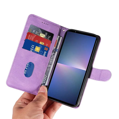 For Sony Xperia 5 V Leather Case Imprinted Line Case with Wallet Stand