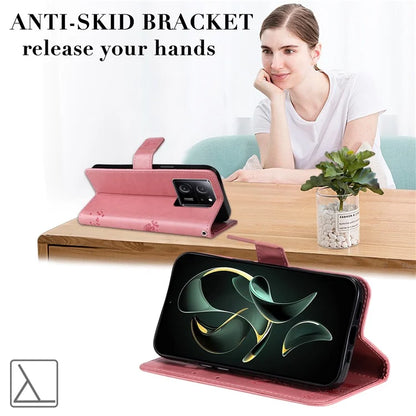 For Xiaomi Redmi K60 Ultra / 13T / 13T Pro KT Imprinting Flower Series-3 Phone Shell Stand PU Leather Wallet Case