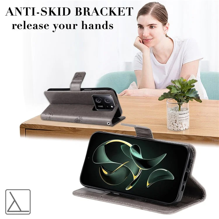For Xiaomi Redmi K60 Ultra / 13T / 13T Pro KT Imprinting Flower Series-3 Phone Shell Stand PU Leather Wallet Case