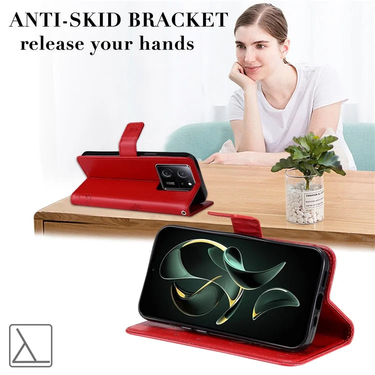For Xiaomi Redmi K60 Ultra / 13T / 13T Pro KT Imprinting Flower Series-3 Phone Shell Stand PU Leather Wallet Case