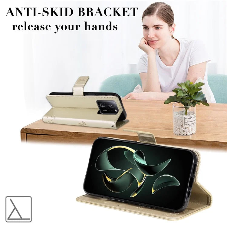 For Xiaomi Redmi K60 Ultra / 13T / 13T Pro KT Imprinting Flower Series-3 Phone Shell Stand PU Leather Wallet Case