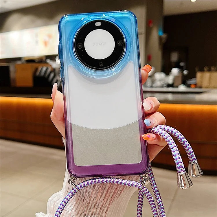 For Huawei Mate 60 Case TPU Gradient Color Phone Cover with Lanyard