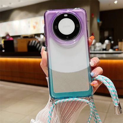 For Huawei Mate 60 Case TPU Gradient Color Phone Cover with Lanyard
