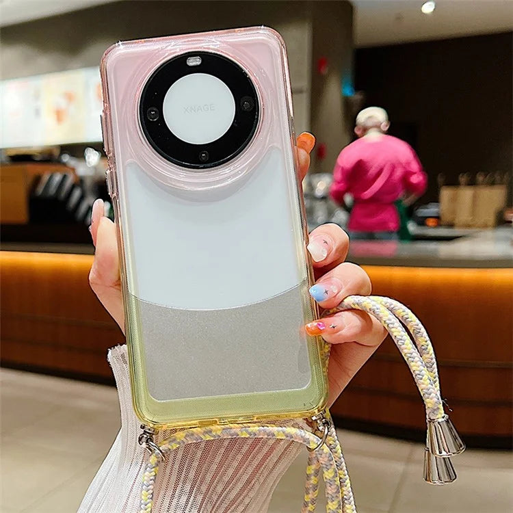 For Huawei Mate 60 Case TPU Gradient Color Phone Cover with Lanyard