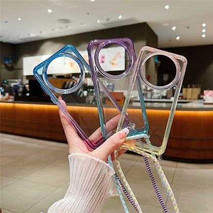 For Huawei Mate 60 Case TPU Gradient Color Phone Cover with Lanyard