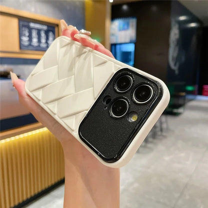 For iPhone 15 Pro Max Case Woven Texture Back Shell Soft TPU Phone Cover