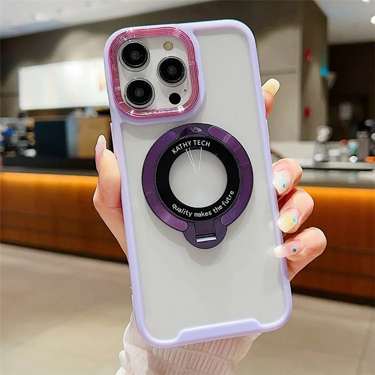 For iPhone 15 Pro Max Logo View Case TPU Magnetic Kickstand Phone Cover