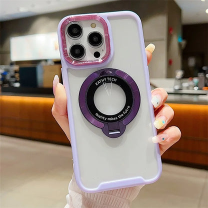 For iPhone 15 Pro Max Logo View Case TPU Magnetic Kickstand Phone Cover