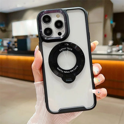For iPhone 15 Pro Max Logo View Case TPU Magnetic Kickstand Phone Cover