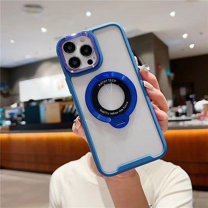 For iPhone 15 Pro Max Logo View Case TPU Magnetic Kickstand Phone Cover