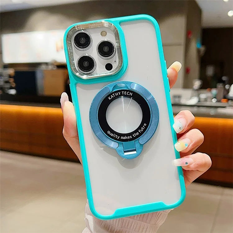 For iPhone 15 Pro Max Logo View Case TPU Magnetic Kickstand Phone Cover