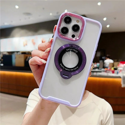 For iPhone 15 Pro Max Logo View Case TPU Magnetic Kickstand Phone Cover