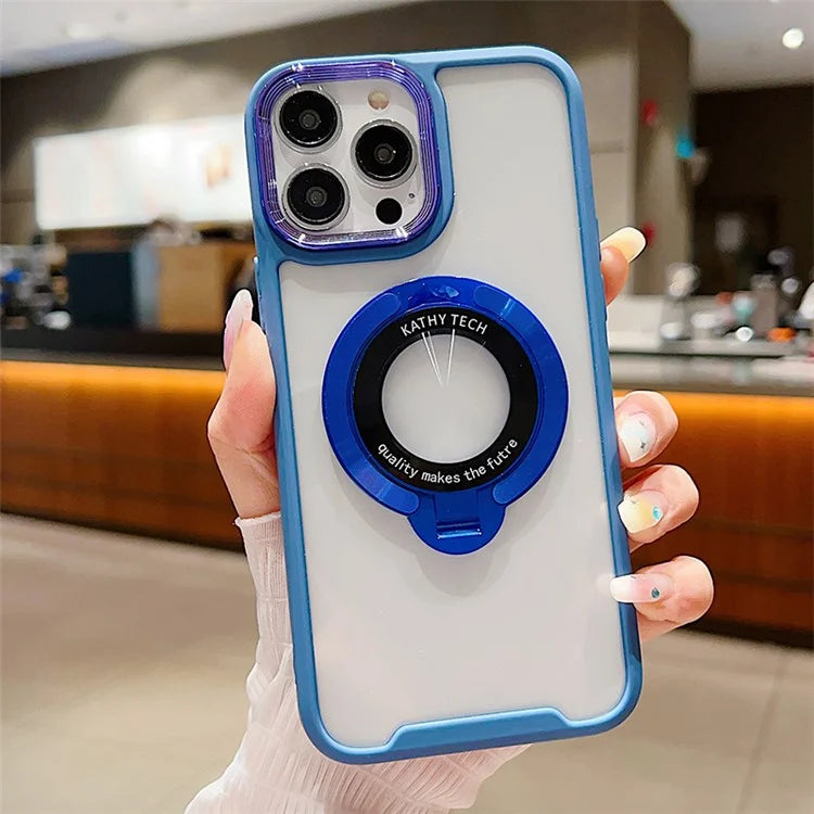 For iPhone 15 Pro Max Logo View Case TPU Magnetic Kickstand Phone Cover