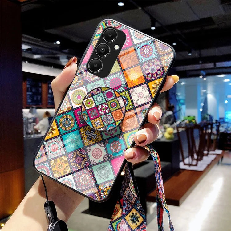 For Samsung Galaxy A05s 4G Case Flower Pattern Phone Kickstand Cover with Lanyard
