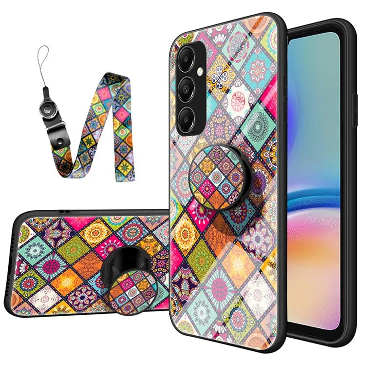 For Samsung Galaxy A05s 4G Case Flower Pattern Phone Kickstand Cover with Lanyard