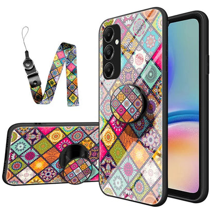 For Samsung Galaxy A05s 4G Case Flower Pattern Phone Kickstand Cover with Lanyard