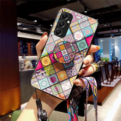 For Samsung Galaxy A05s 4G Case Flower Pattern Phone Kickstand Cover with Lanyard