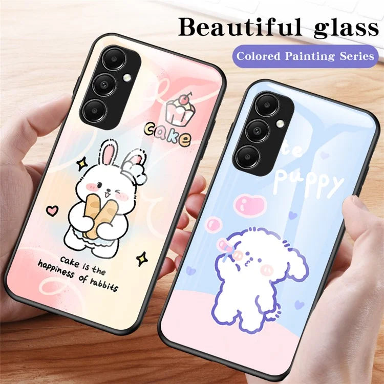For Samsung Galaxy A05s 4G Case Pattern Printing Tempered Glass+PC+TPU Cover
