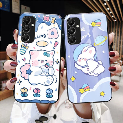 For Samsung Galaxy A05s 4G Case Pattern Printing Tempered Glass+PC+TPU Cover