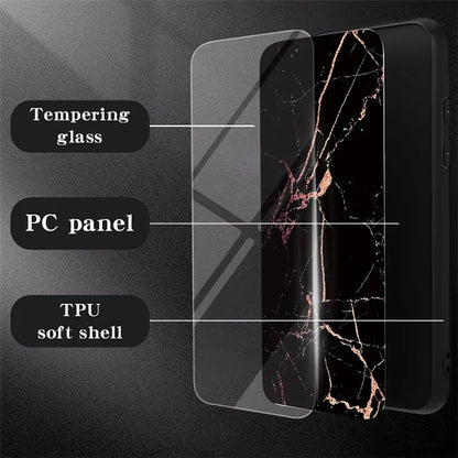 For Samsung Galaxy A05s 4G Cover Marble Pattern Phone Case Tempered Glass+PC+TPU Shell
