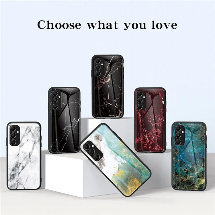 For Samsung Galaxy A05s 4G Cover Marble Pattern Phone Case Tempered Glass+PC+TPU Shell