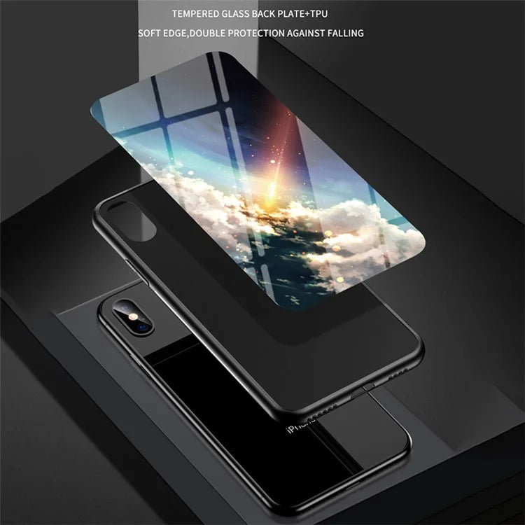 For Samsung Galaxy A05s 4G Case Starry Sky Pattern Tempered Glass+PC+TPU Anti-drop Phone Cover