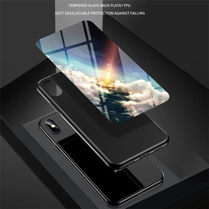 For Samsung Galaxy A05s 4G Case Starry Sky Pattern Tempered Glass+PC+TPU Anti-drop Phone Cover
