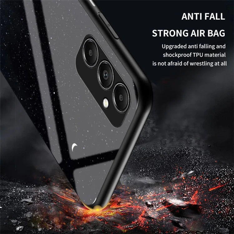 For Samsung Galaxy A05s 4G Case Starry Sky Pattern Tempered Glass+PC+TPU Anti-drop Phone Cover