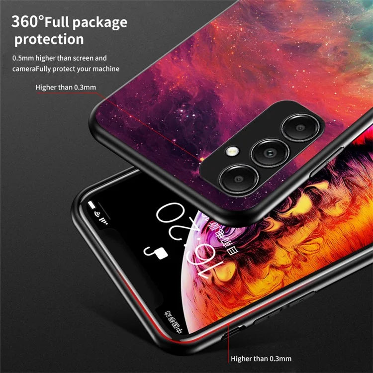 For Samsung Galaxy A05s 4G Case Starry Sky Pattern Tempered Glass+PC+TPU Anti-drop Phone Cover