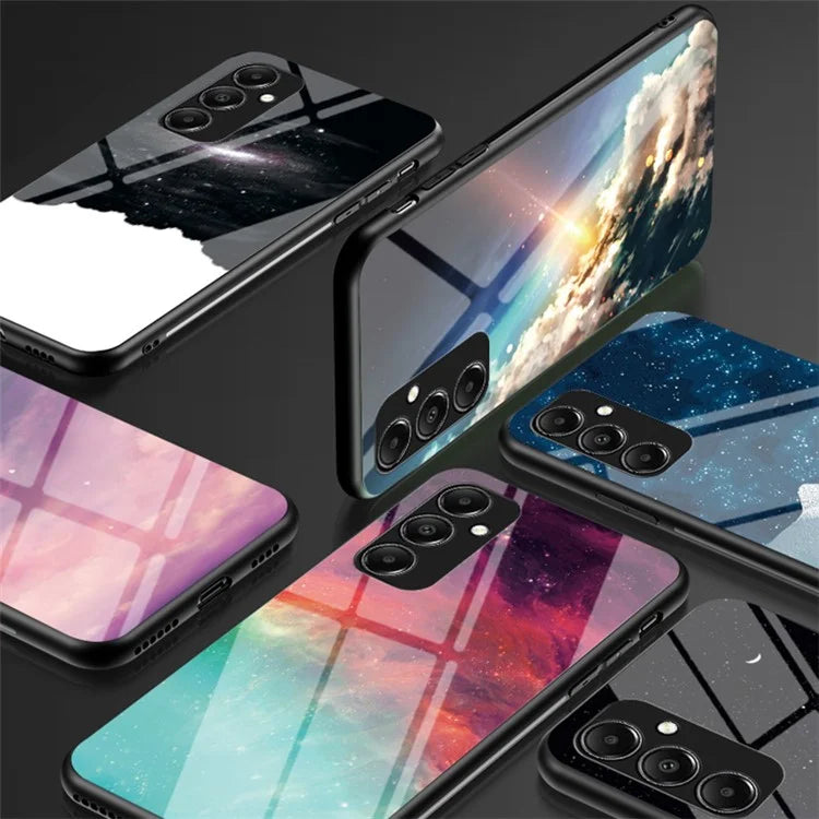 For Samsung Galaxy A05s 4G Case Starry Sky Pattern Tempered Glass+PC+TPU Anti-drop Phone Cover