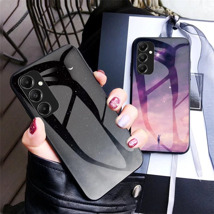 For Samsung Galaxy A05s 4G Case Starry Sky Pattern Tempered Glass+PC+TPU Anti-drop Phone Cover