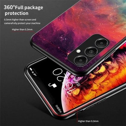 For Samsung Galaxy A05s 4G Case Starry Sky Pattern Tempered Glass+PC+TPU Anti-drop Phone Cover
